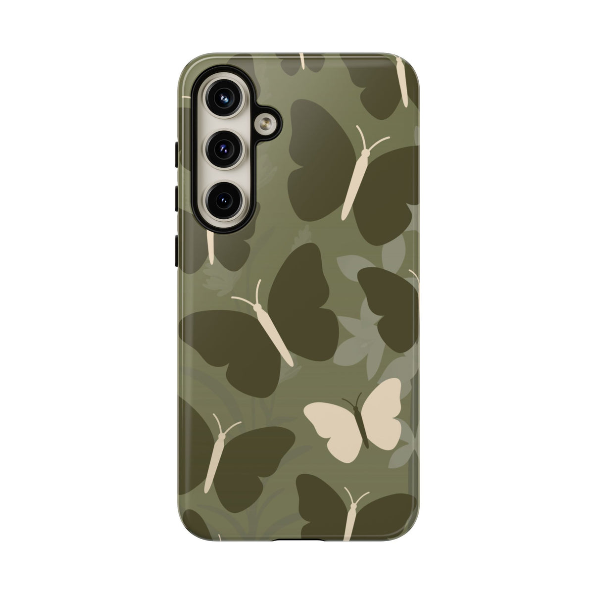Minimalist Olive Green Butterfly Pattern Phone Case - Green Phone Case - Samsung Galaxy S24 Plus / Glossy