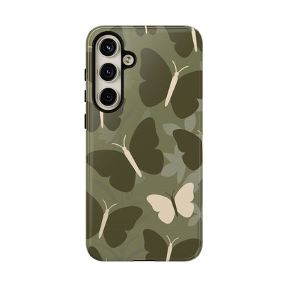 Minimalist Olive Green Butterfly Pattern Phone Case - Green Phone Case - Samsung Galaxy S24 Plus / Glossy
