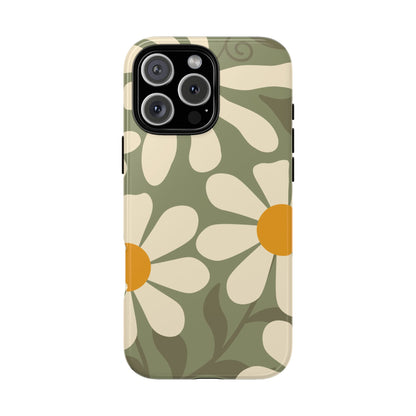 Retro Green Daisy Pattern #2 Phone Case - Green Phone Case - iPhone 16 Pro Max / Glossy