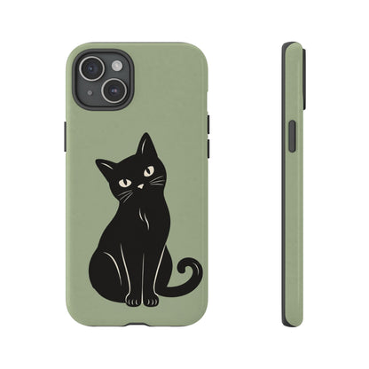 Minimalist Sage Green & Black Cat Phone Case