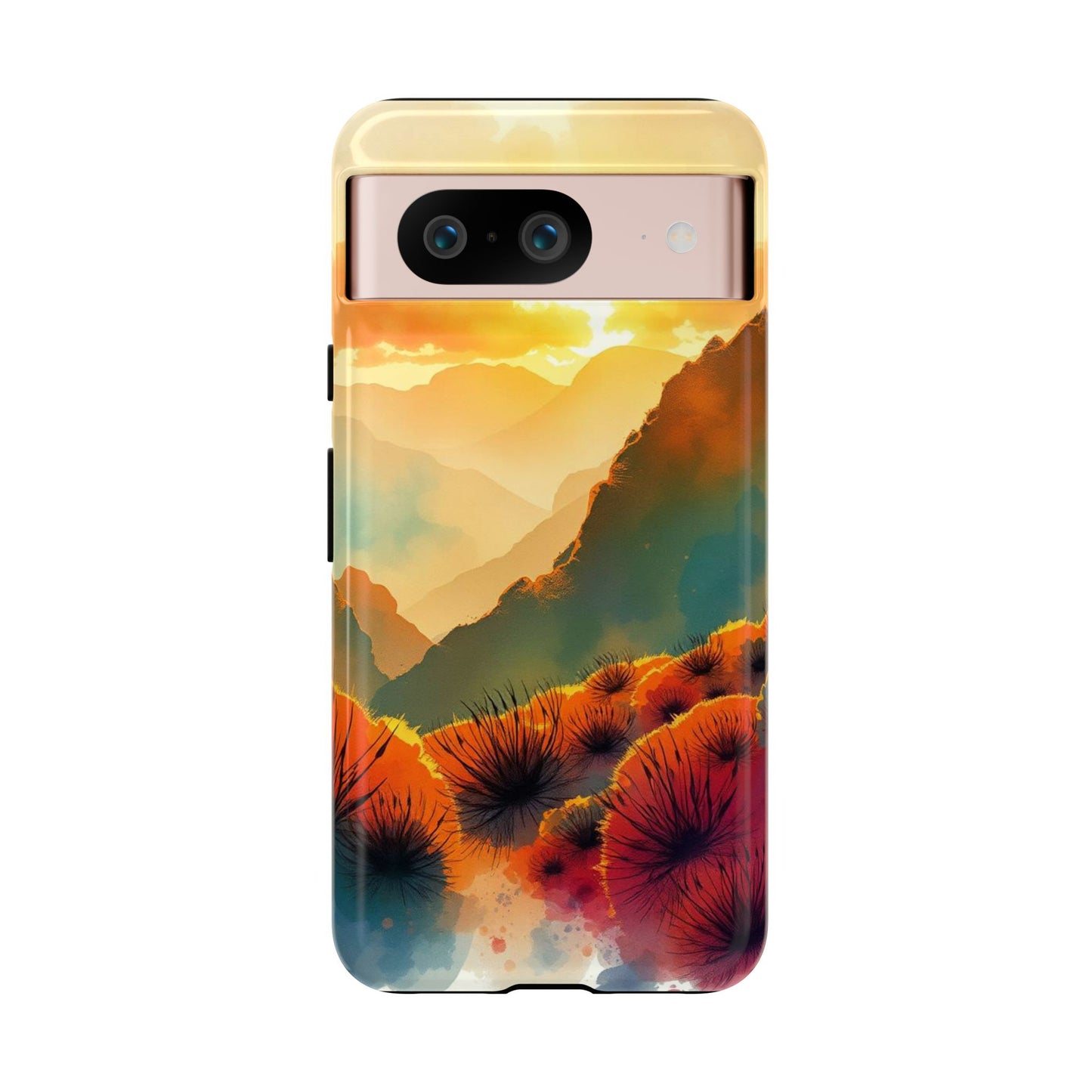 Google Pixel 8 / Glossy Phone Case - Ideallic Watercolour Sunset Design Phone Case