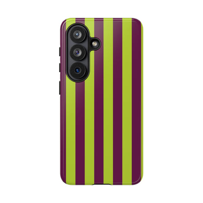 Trendy Neon Lime Green & Plum Stripe Pattern Phone Case - Green Phone Case - Samsung Galaxy S26 / Glossy