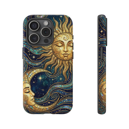Elegant Teal & Gold Sun and Moon Phone Case