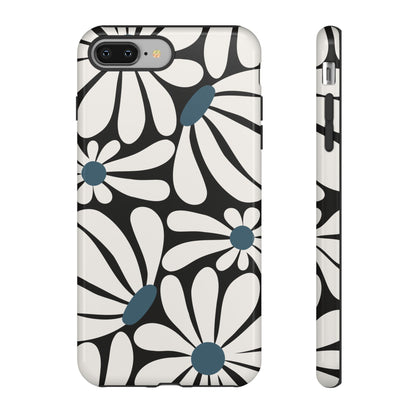 iPhone 8 Plus / Glossy Phone Case - Retro Black Daisy Pattern Phone Case
