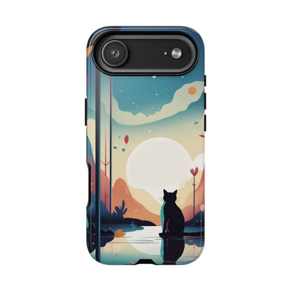 iPhone 17 Air / Glossy Phone Case - Stylised Cat & Moon Design Phone Case
