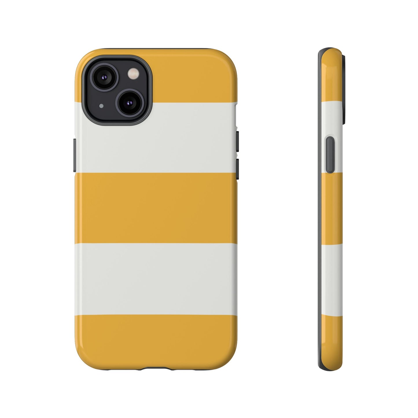 iPhone 14 Plus / Glossy Phone Case - Yellow & White Horizontal Stripe Pattern Phone Case