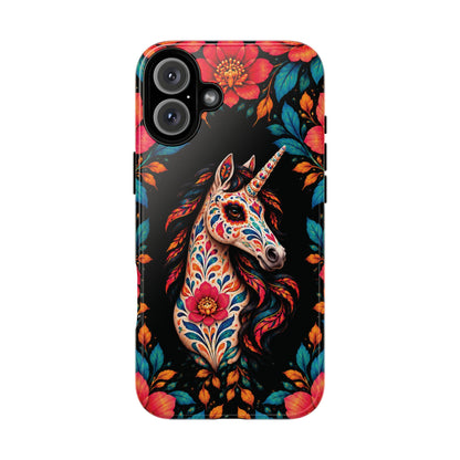 Elegant Pink and Turquoise Calavera Unicorn Phone Case - Phone Case - iPhone 16 Plus / Glossy