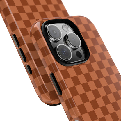 Bold Brown Small Checked Pattern Phone Case - Brown Phone Case