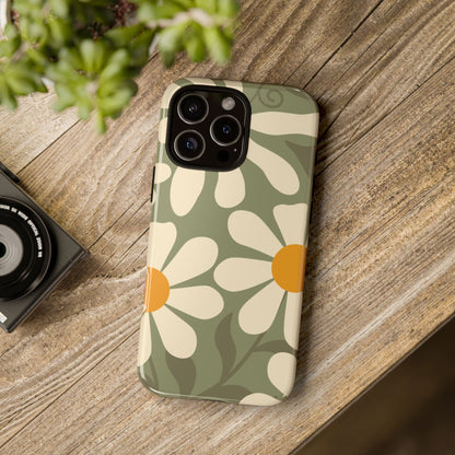 Retro Green Daisy Pattern #2 Phone Case - Green Phone Case