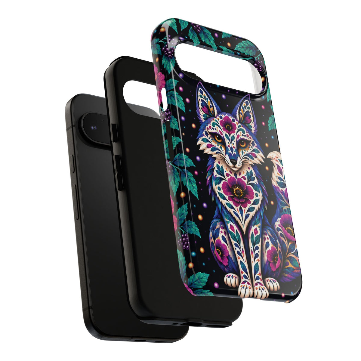 Vibrant Purple and Teal Calavera Fox Phone Case - Multicolor Phone Case