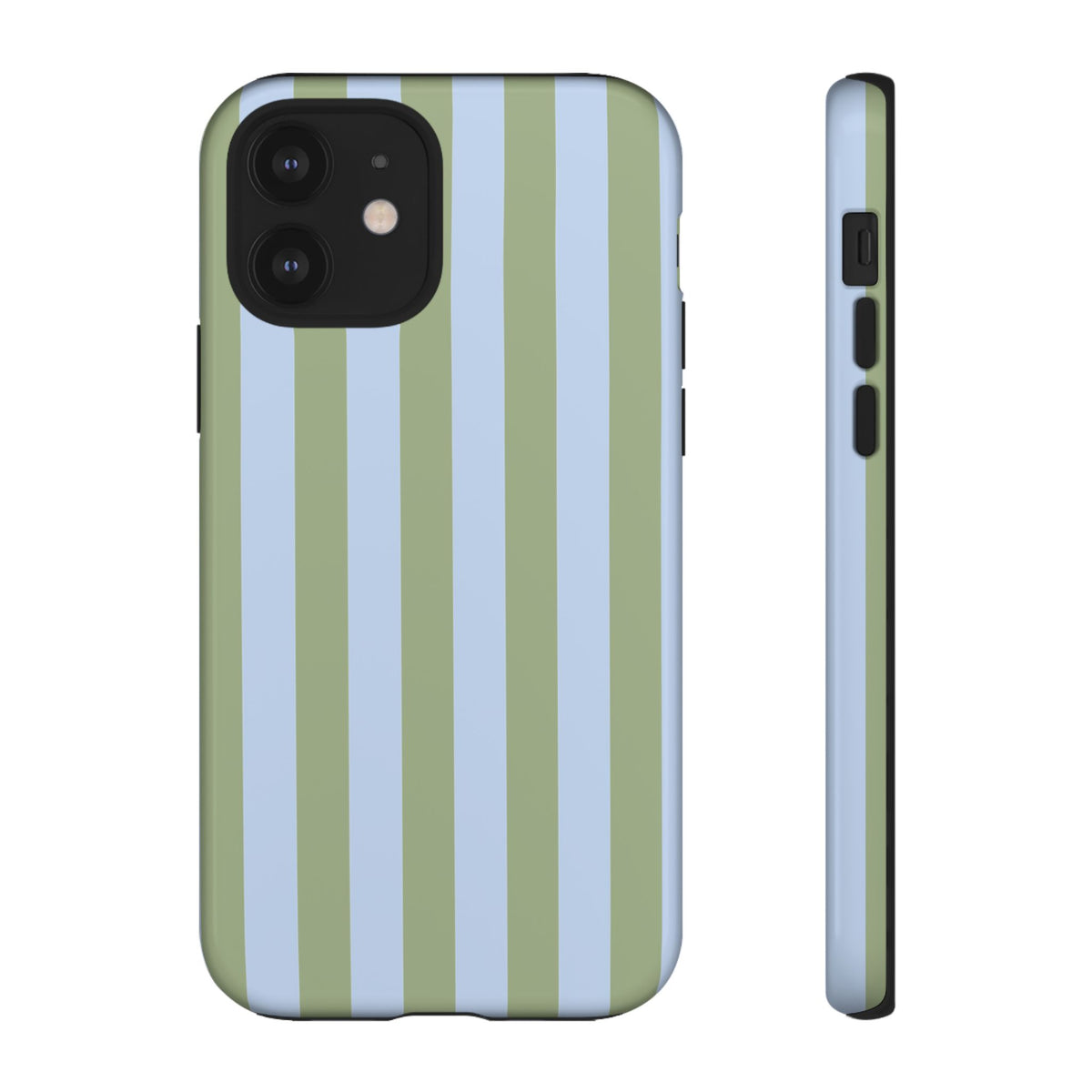 Trendy Ice Blue & Green Stripe Pattern Phone Case - Blue Phone Case - iPhone 12 / Glossy