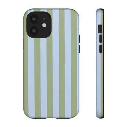 Trendy Ice Blue & Green Stripe Pattern Phone Case - Blue Phone Case - iPhone 12 / Glossy