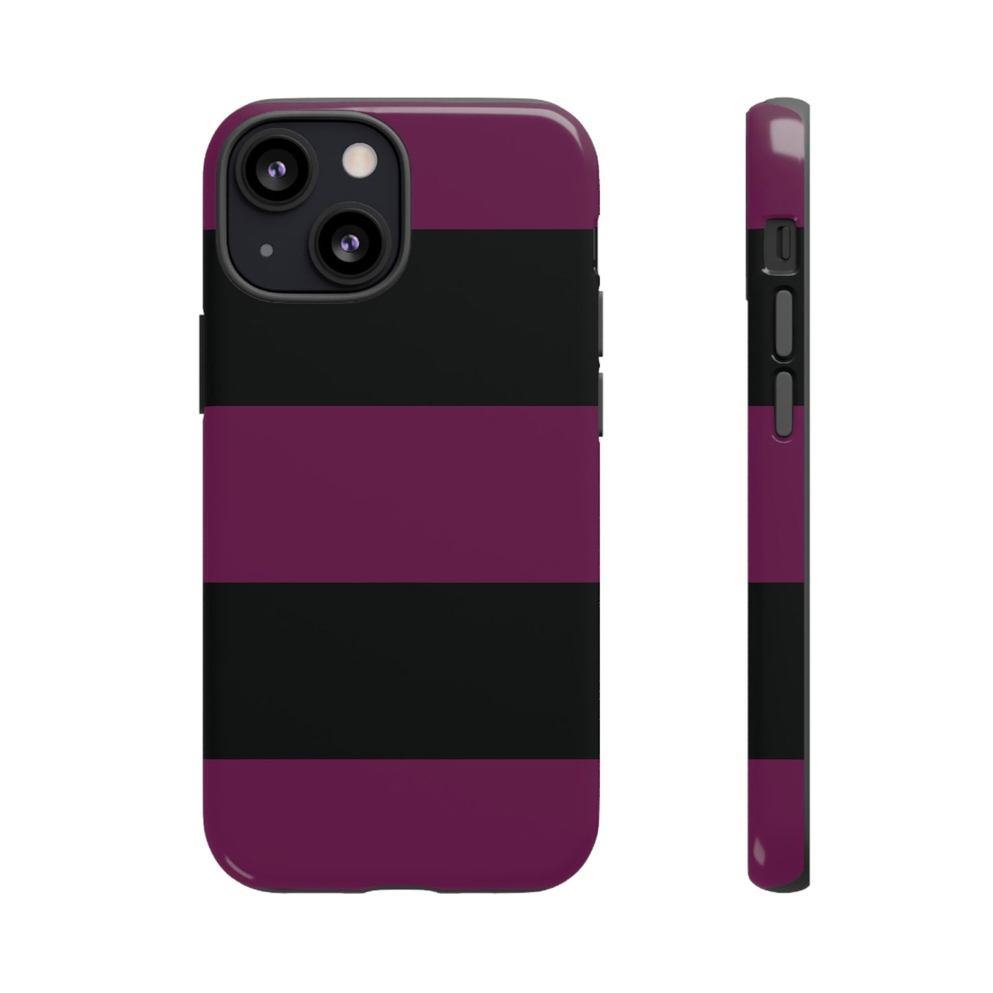 iPhone 13 Mini / Glossy Phone Case - Purple & Black Horizontal Stripe Pattern Phone Case
