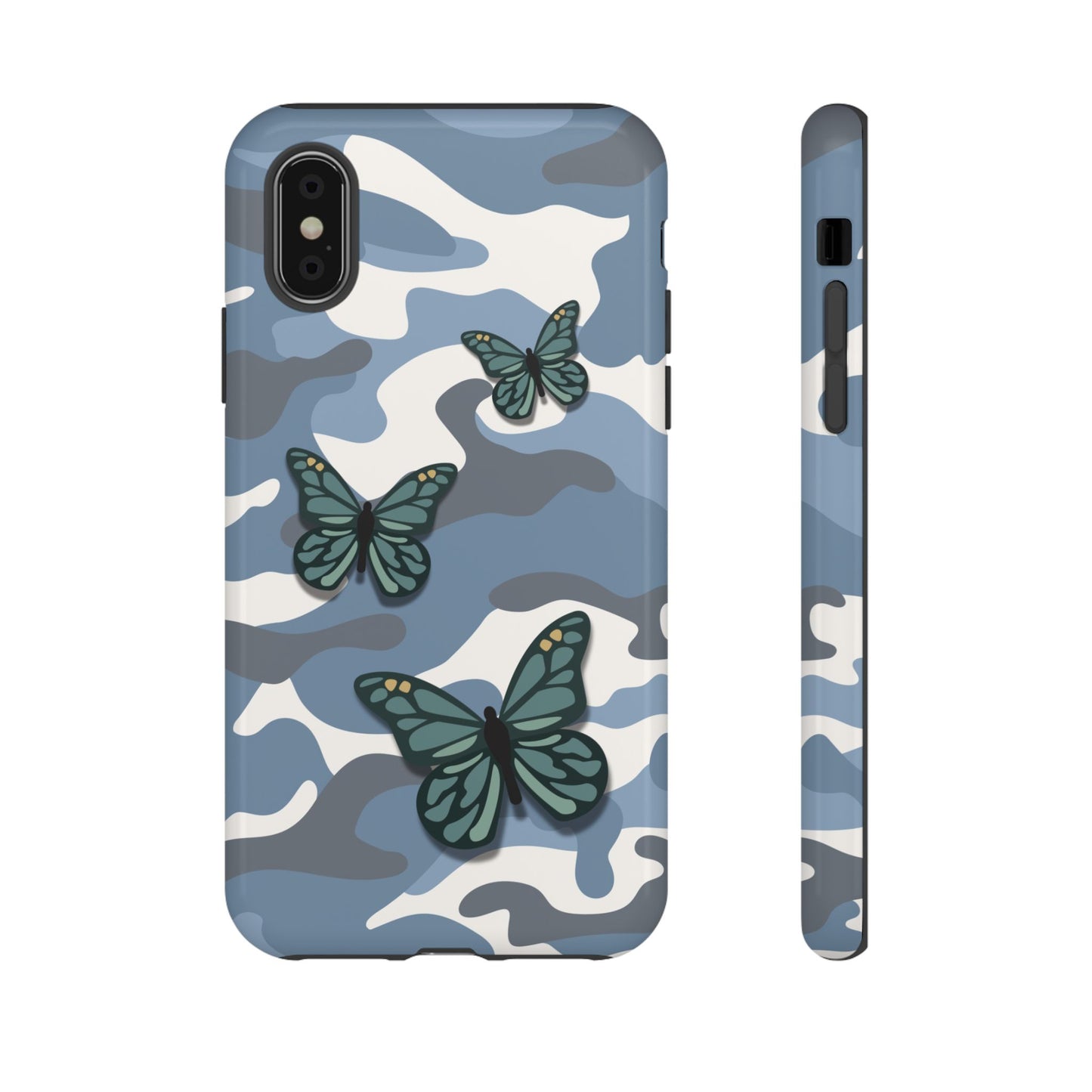 iPhone X / Glossy Phone Case - Light Blue Butterfly Camo Phone Case