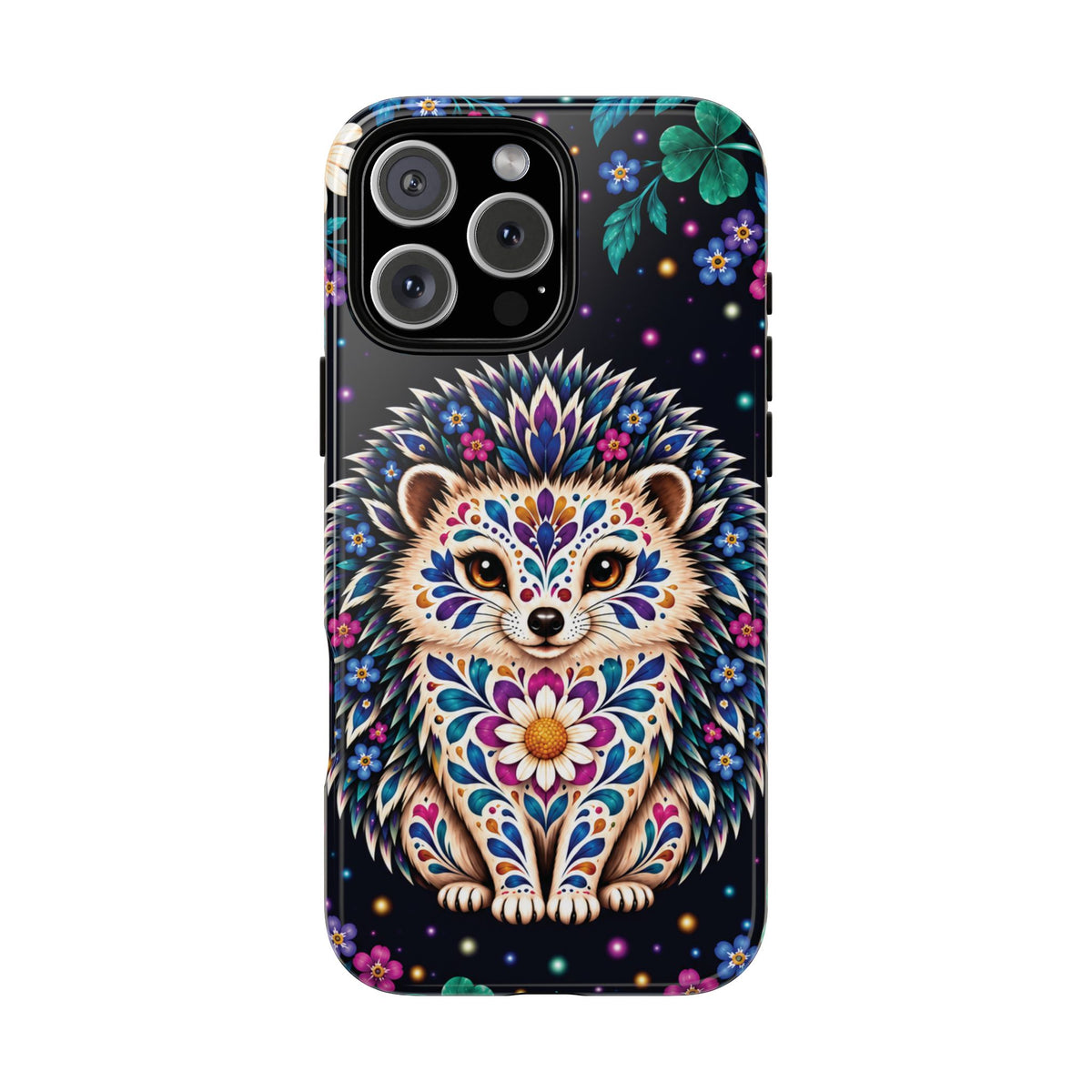 Vibrant Purple and Teal Calavera Hedgehog Phone Case - Multicolor Phone Case - iPhone 16 Pro Max / Glossy