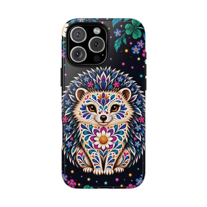 Vibrant Purple and Teal Calavera Hedgehog Phone Case - Multicolor Phone Case - iPhone 16 Pro Max / Glossy