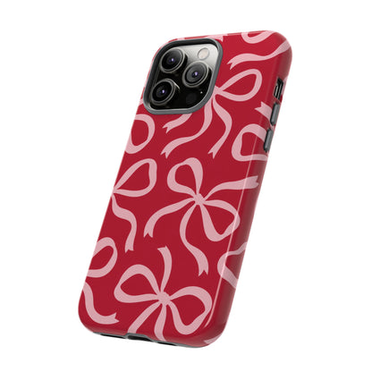 Bold Raspberry Red and Blush Pink Bow Pattern Phone Case