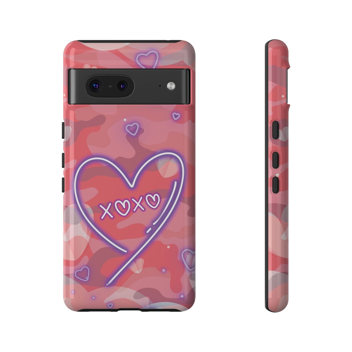 Love Heart Neon Camo Phone Case - Pink Phone Case - Google Pixel 7 / Glossy