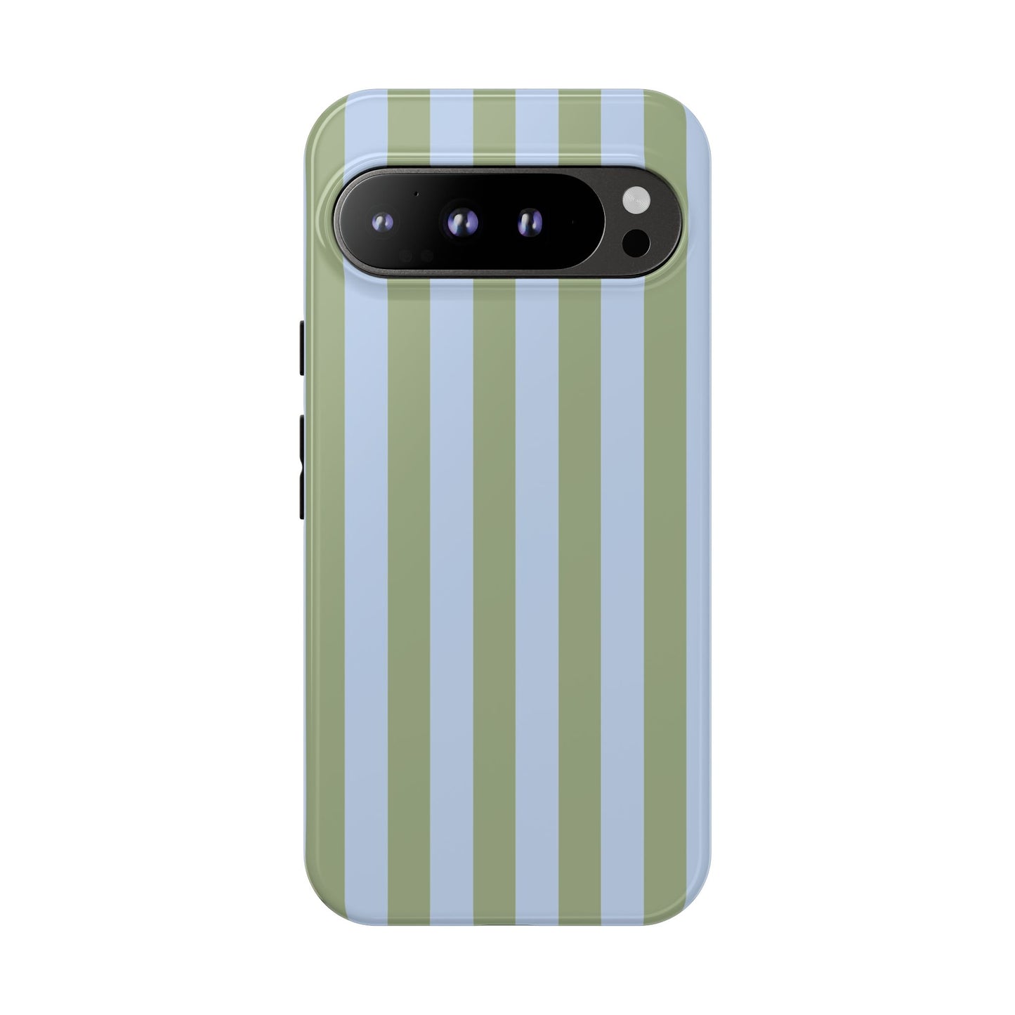 Google Pixel 9 Pro XL / Glossy Phone Case - Trendy Ice Blue & Green Stripe Pattern Phone Case