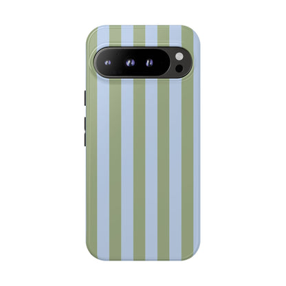 Google Pixel 9 Pro XL / Glossy Phone Case - Trendy Ice Blue & Green Stripe Pattern Phone Case