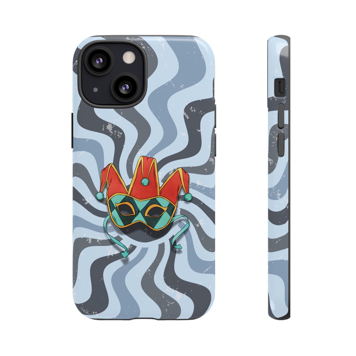 iPhone 13 Mini / Glossy Phone Case - Venetian Jester Mask – Blue Retro Soft Revival Phone Case