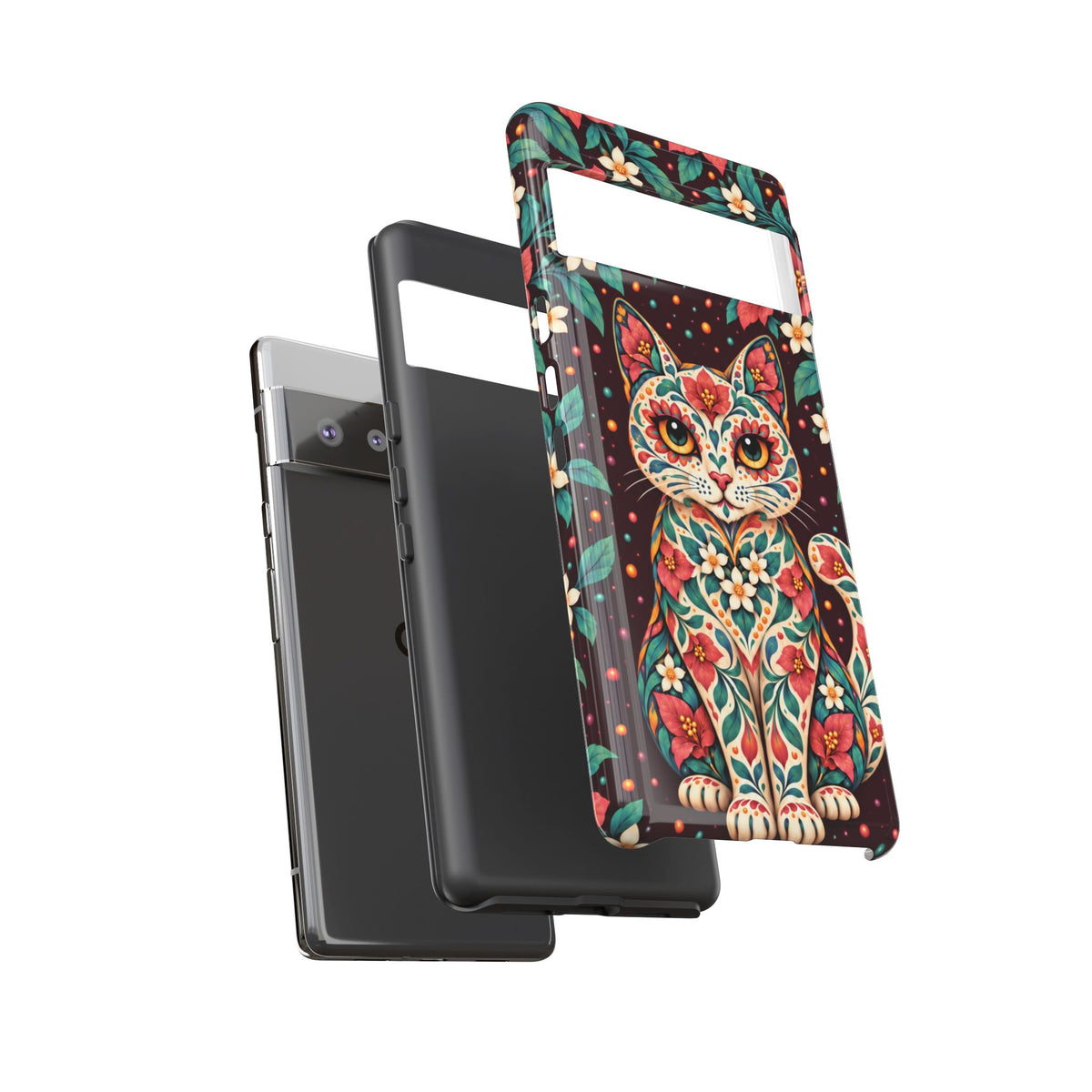 Vibrant Terracotta and Teal Calavera Cat Phone Case - Multicolor Phone Case