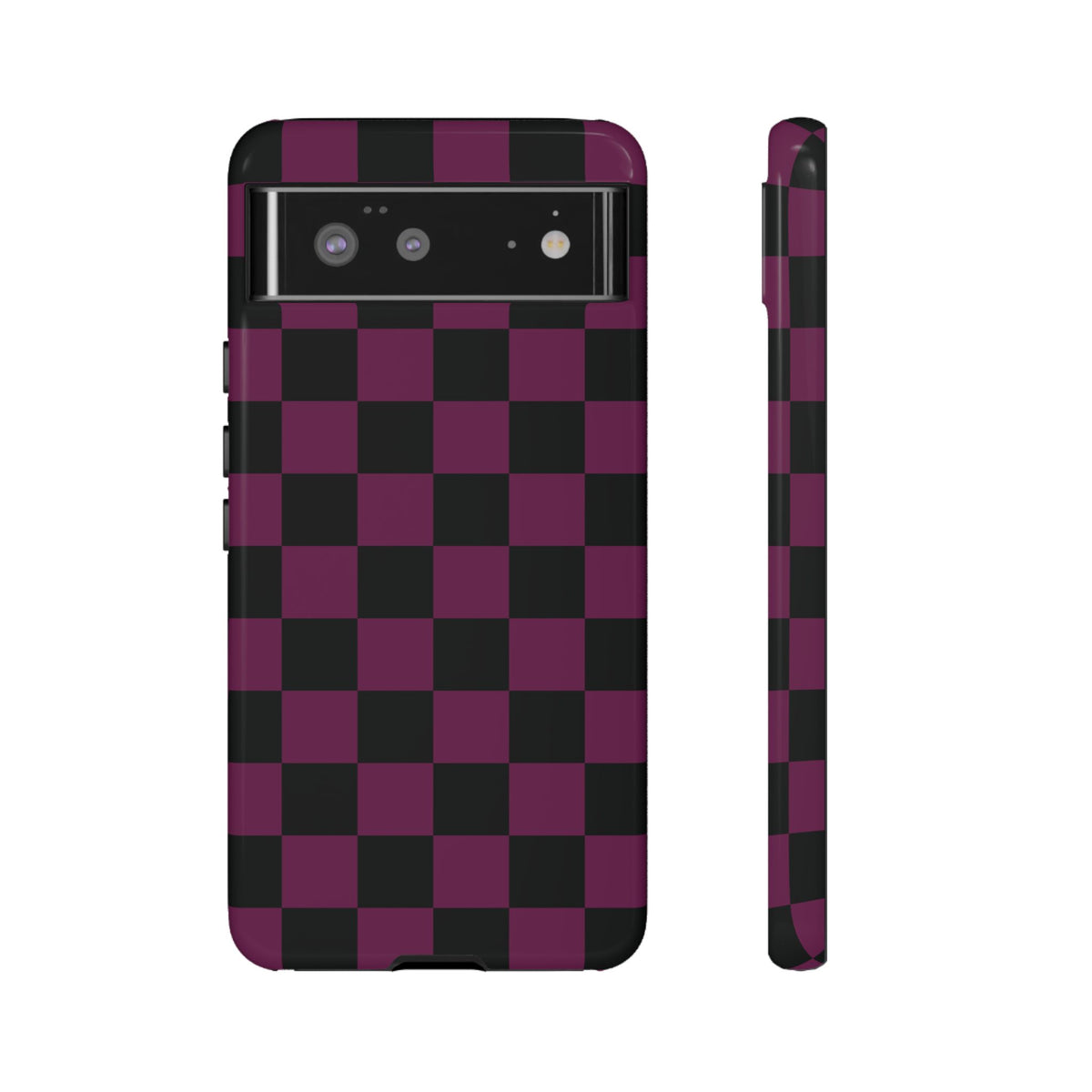 Trendy Plum & Black Checked Pattern Phone Case - Purple Phone Case - Google Pixel 6 / Glossy