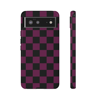 Trendy Plum & Black Checked Pattern Phone Case - Purple Phone Case - Google Pixel 6 / Glossy