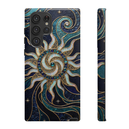 Elegant Teal & Gold Cosmic Sunburst Phone Case