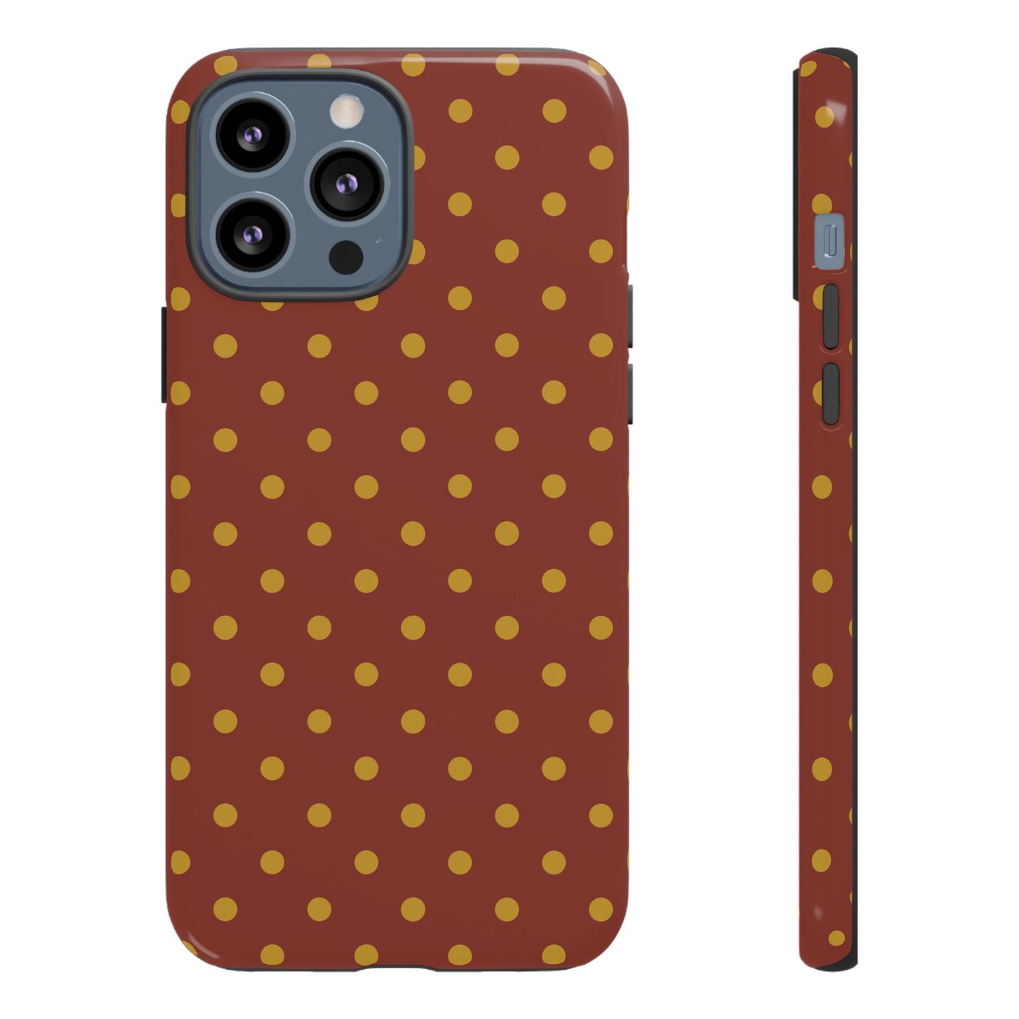 iPhone 13 Pro Max / Glossy Phone Case - Trendy Brown & Mustard Dot Pattern Phone Case