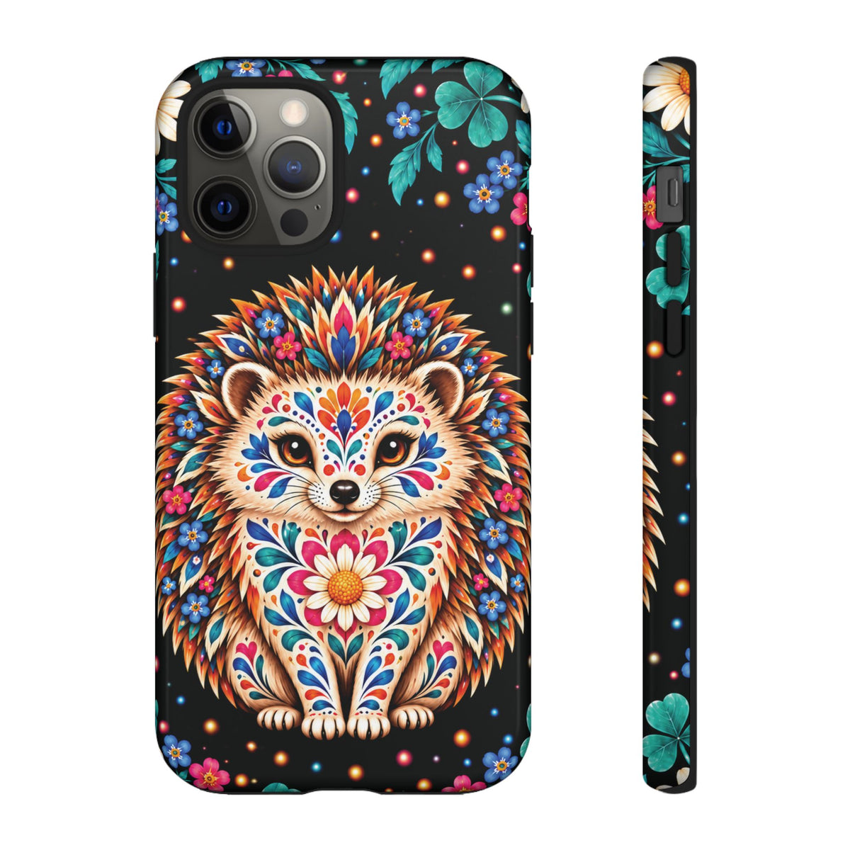 Vibrant Orange and Turquoise Calavera Hedgehog Phone Case - Multicolor Phone Case - iPhone 12 Pro / Glossy