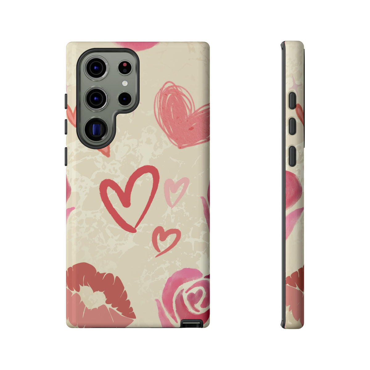 Cute Pink Heart & Rose Pattern Phone Case - Pink Phone Case - Samsung Galaxy S23 Ultra / Glossy