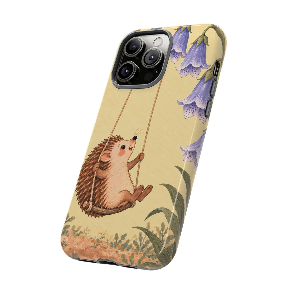 Whimsical Buttercream Hedgehog and Bluebell Phone Case - Yellow Phone Case