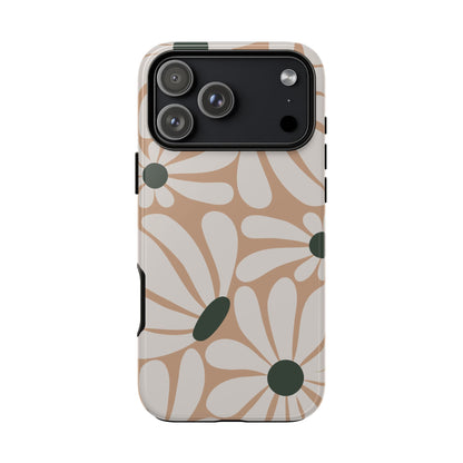 iPhone 17 Pro Max / Glossy Phone Case - ’Retro Beige & White Daisy Pattern’ Phone Case