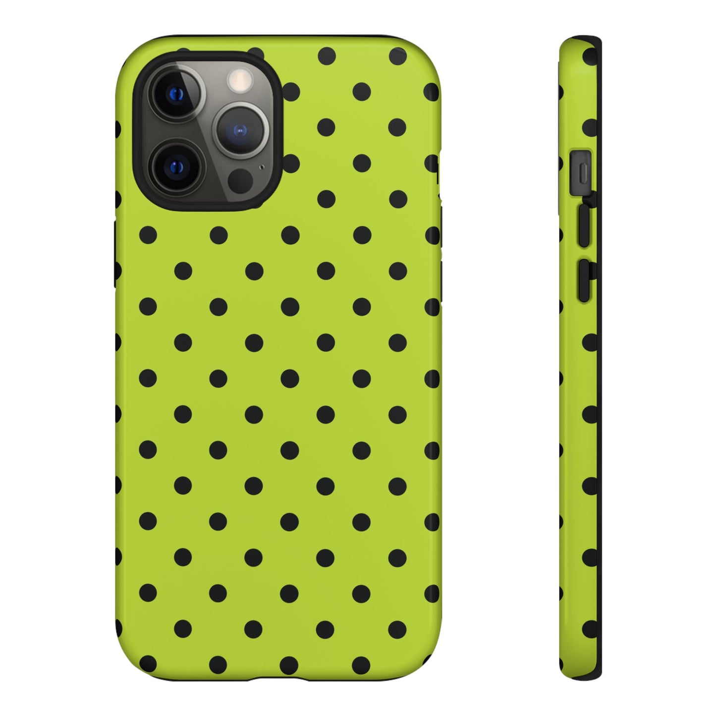 Trendy Neon Lime Green & Black Dot Pattern Phone Case