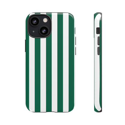 iPhone 13 Mini / Glossy Phone Case - Simple Green & White Stripe Pattern Phone Case