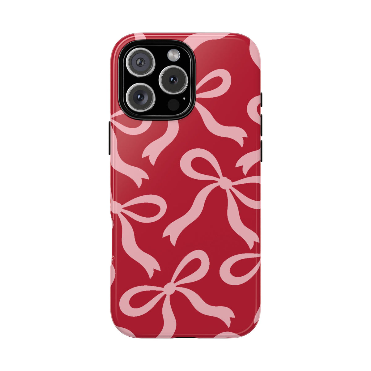 Bold Raspberry Red and Blush Pink Bow Pattern Phone Case - Red Phone Case - iPhone 16 Pro Max / Glossy