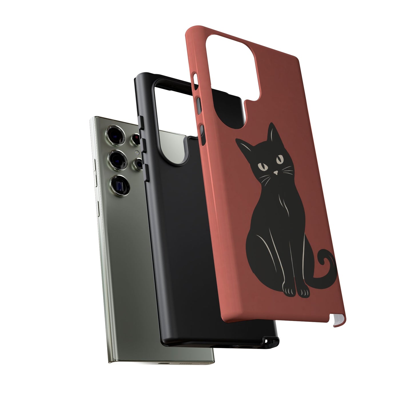 Minimalist Coral Red & Black Cat Phone Case