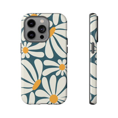 Retro Blue Daisy Pattern Phone Case - Blue Phone Case - iPhone 14 Pro / Glossy