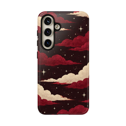 Illustrated Crimson Red Clouds & Stars Phone Case