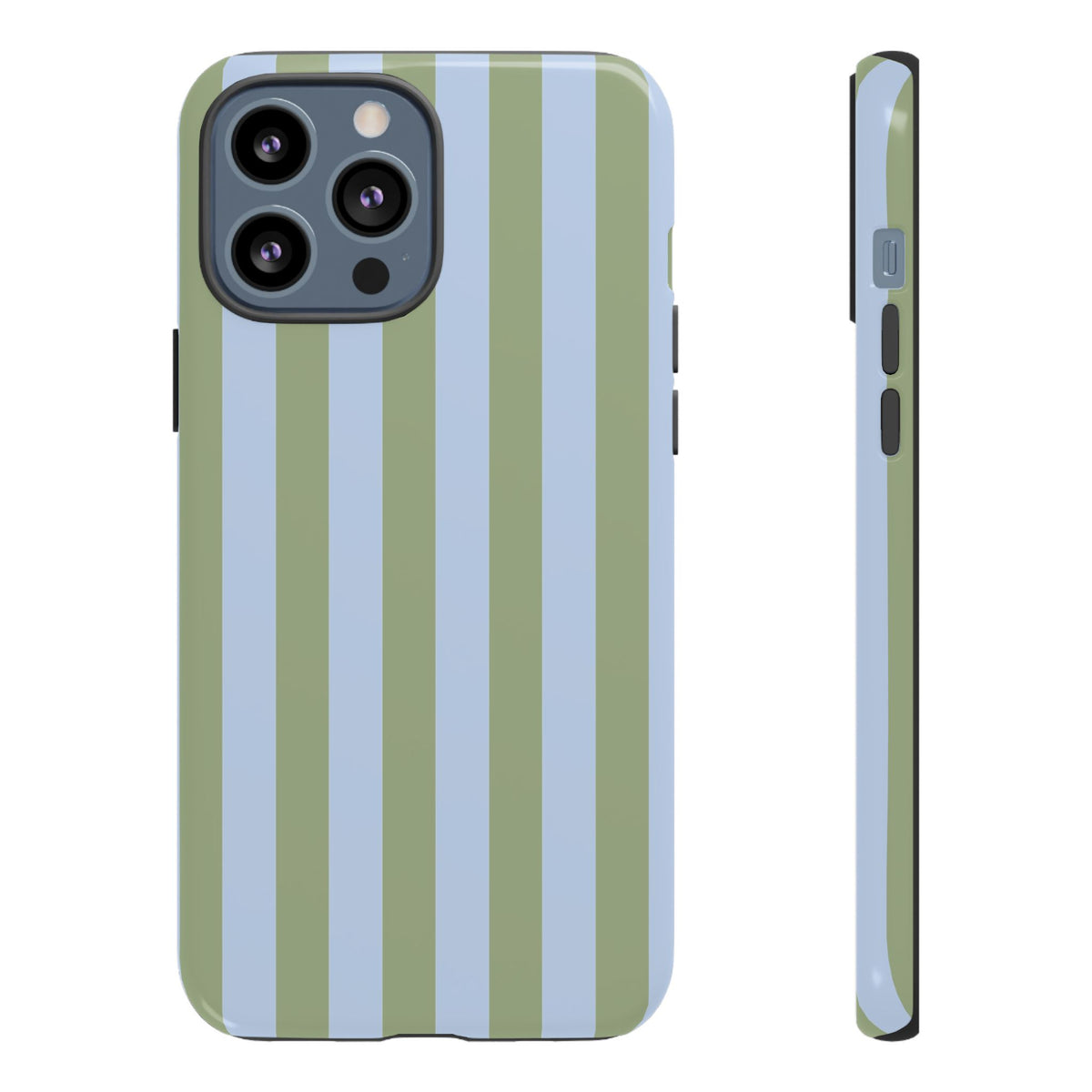 Trendy Ice Blue & Green Stripe Pattern Phone Case - Blue Phone Case - iPhone 13 Pro Max / Glossy