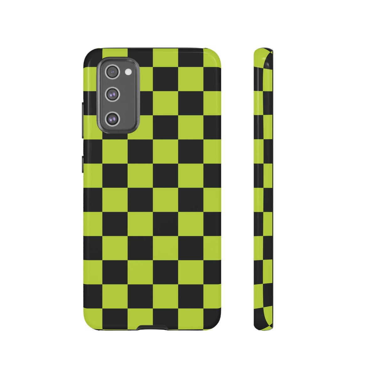 Trendy Neon Lime Green & Black Checked Pattern Phone Case - Green Phone Case - Samsung Galaxy S20 FE / Glossy