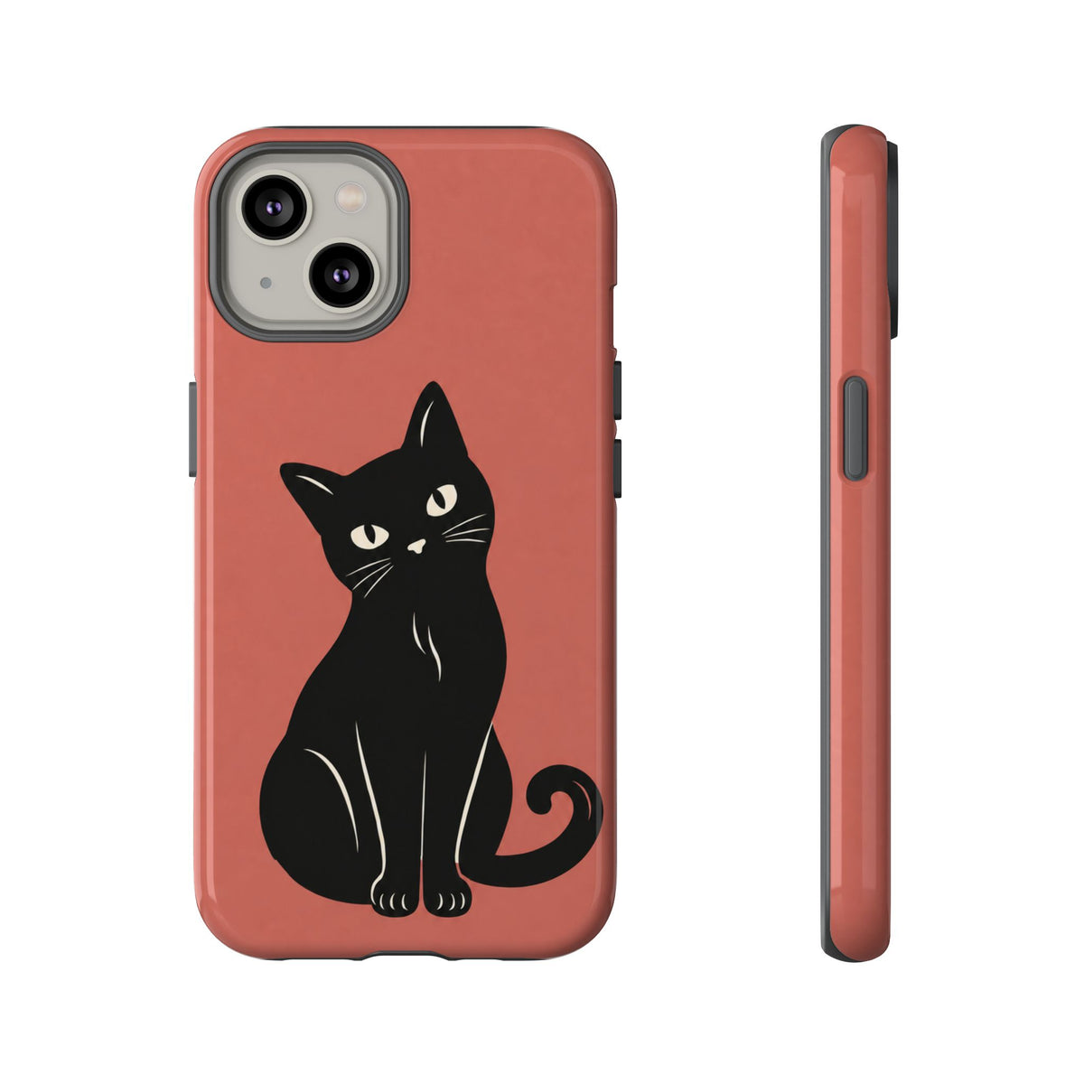 Minimalist Coral Red & Black Cat Phone Case