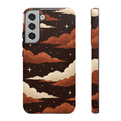 Illustrated Burnt Orange Clouds & Stars Phone Case