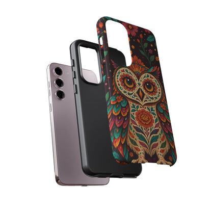 Vibrant Terracotta and Teal Calavera Owl Phone Case - Multicolor Phone Case