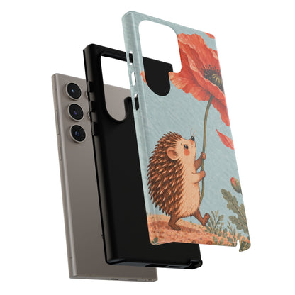 Whimsical Pale Blue Hedgehog and Poppy Phone Case - Blue Phone Case
