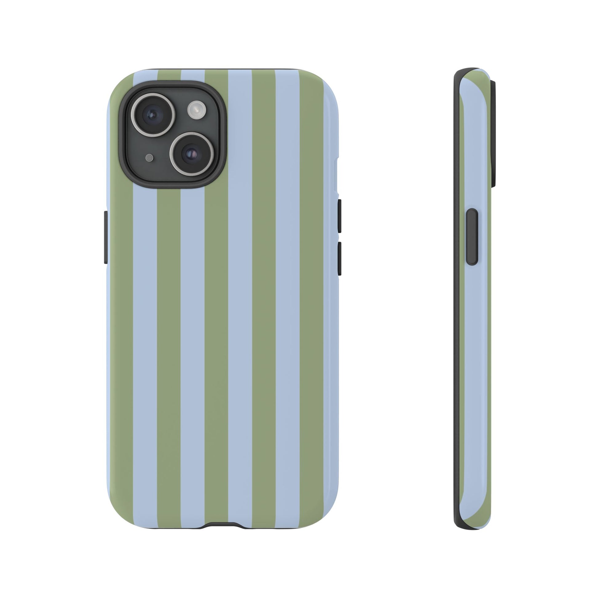 Trendy Ice Blue & Green Stripe Pattern Phone Case - Blue Phone Case - iPhone 15 / Glossy