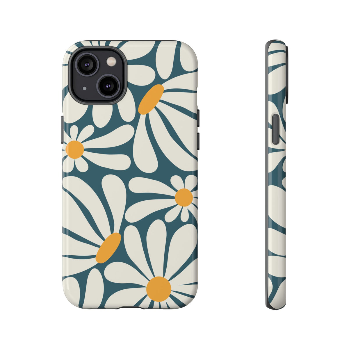 Retro Blue Daisy Pattern Phone Case - Blue Phone Case - iPhone 14 Plus / Glossy