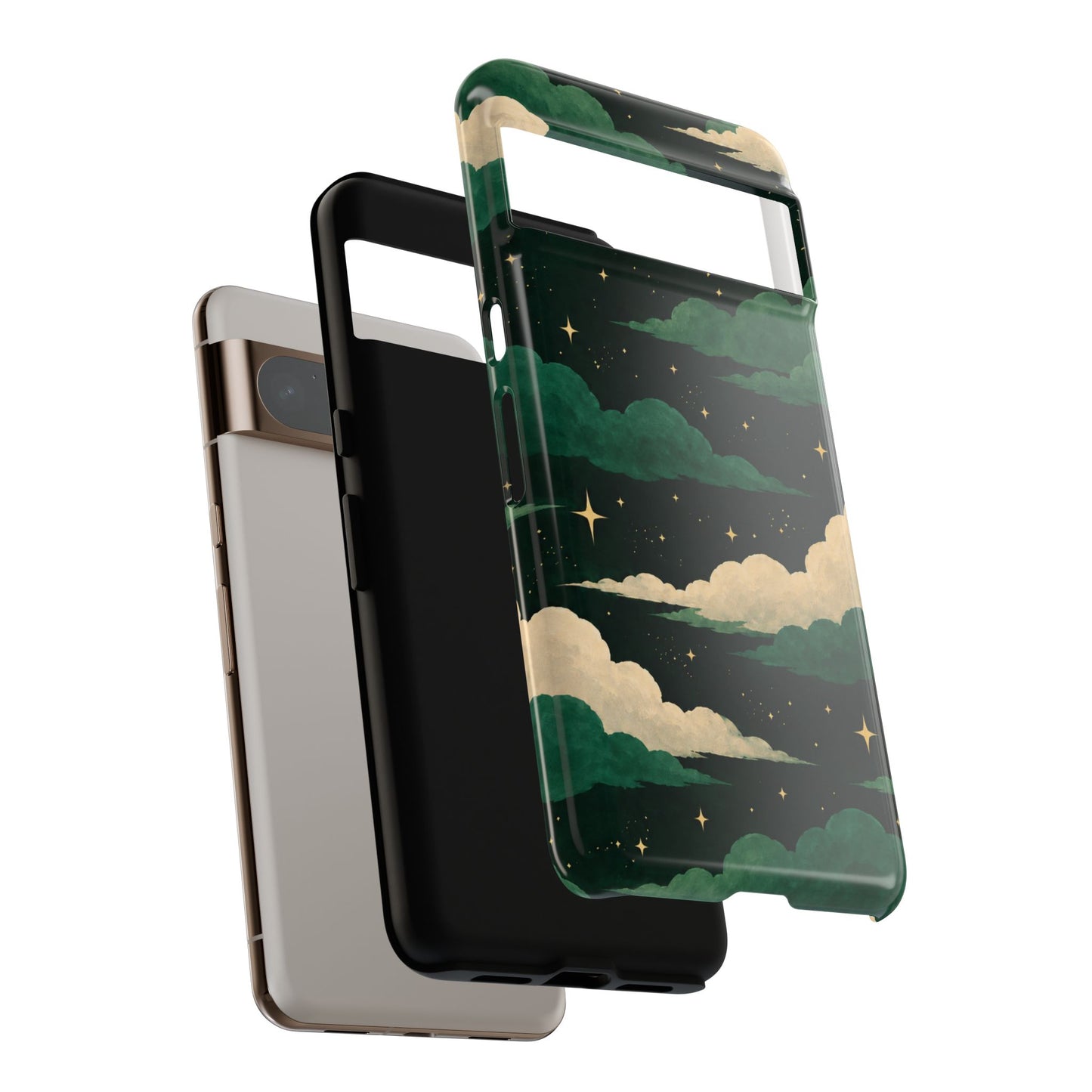 Illustrated Emerald Green Clouds & Stars Phone Case