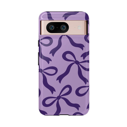 Bold Lilac and Deep Purple Bow Pattern Phone Case - Purple Phone Case - Google Pixel 8 / Glossy